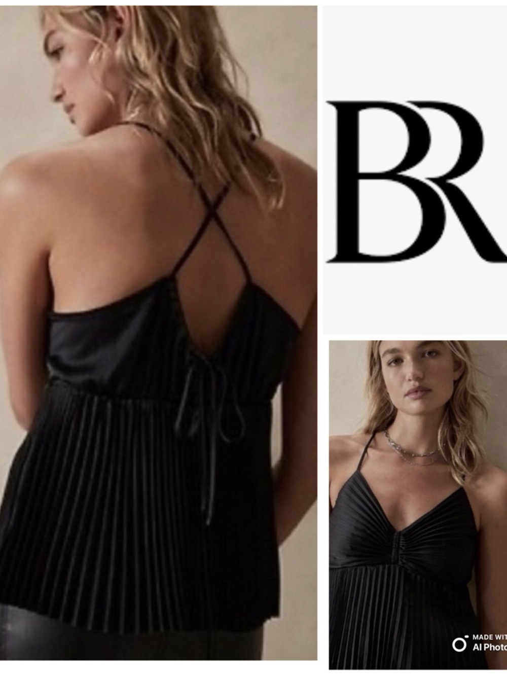 Banana Republic Black Pleated Satin Cami